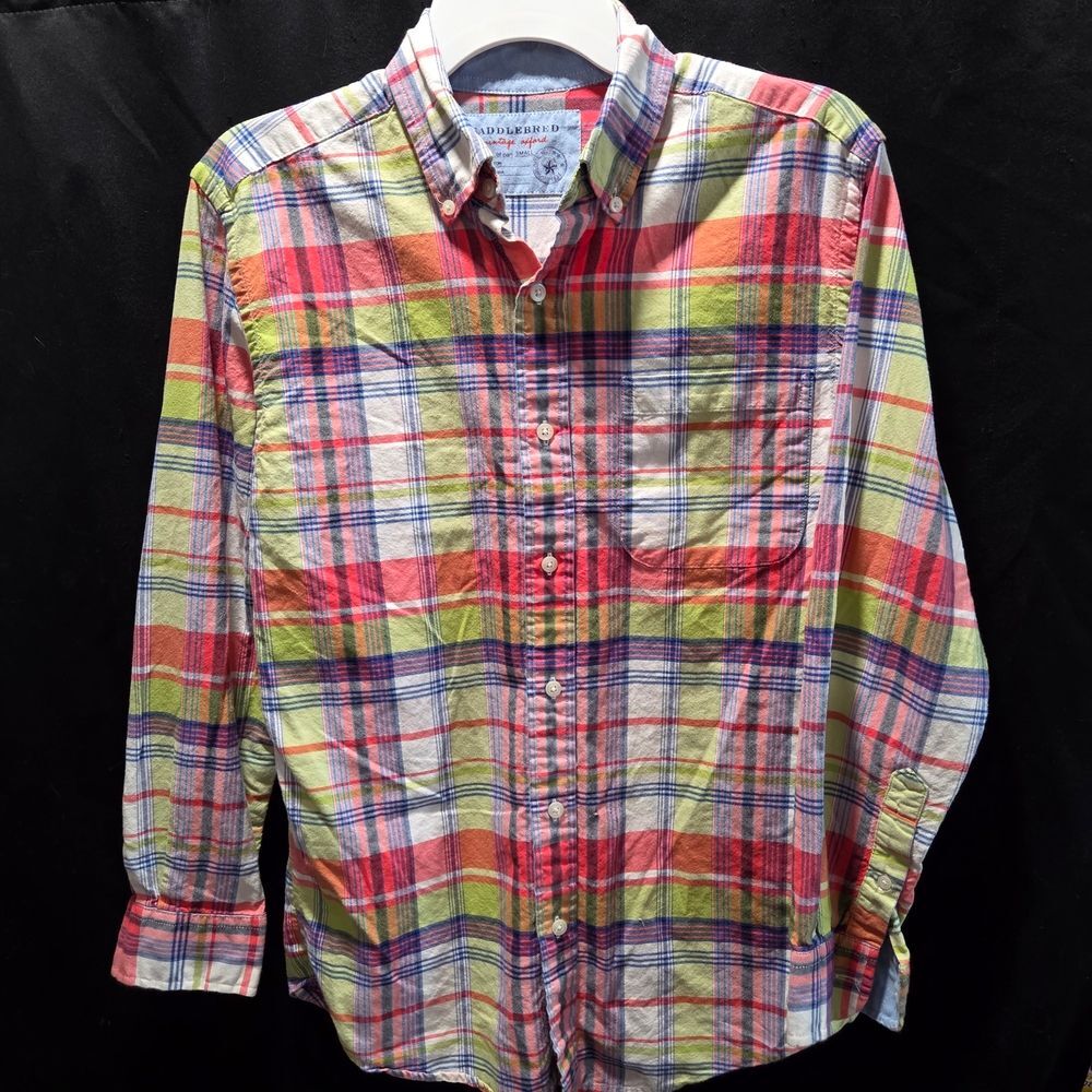 Saddlebred Preppy Madras Plaid Oxford Button Down Shirt Mens Sz S Long Sleeve - Picture 6 of 8